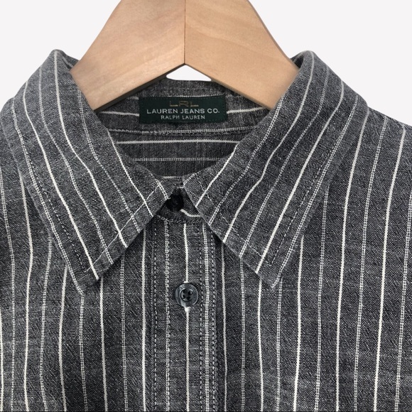 Lauren Jeans Co Gray Pin Stripe Button Down Shirt Size S/M - Picture 6 of 16